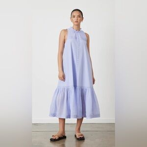 Joslin Audrey Sleevless Flounce Organic Cotton Ramie Midi Dress in Lavender 💜 XS
